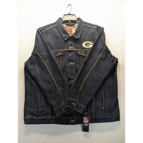 Levis Mens NFL Green Bay Packers Navy Blue Denim Jean Trucker Jacket 3XL NWT NOS - Picture 4 of 15